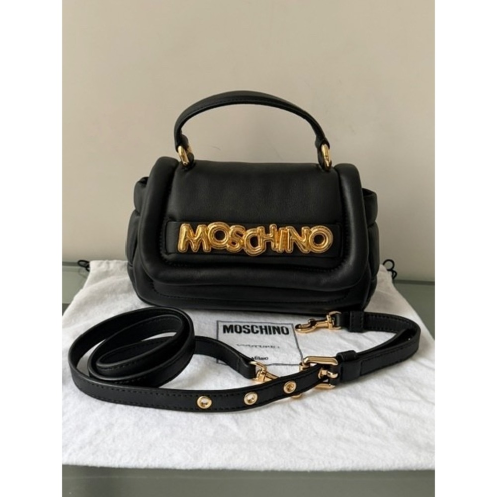 Authentic MOSCHINO MILANO Black Leather Small Satchel Crossbody Bag